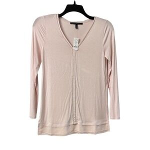 NWT‎ White House Black Market Womens Long Sleeve Ball Chain V Neck Top Shirt XS